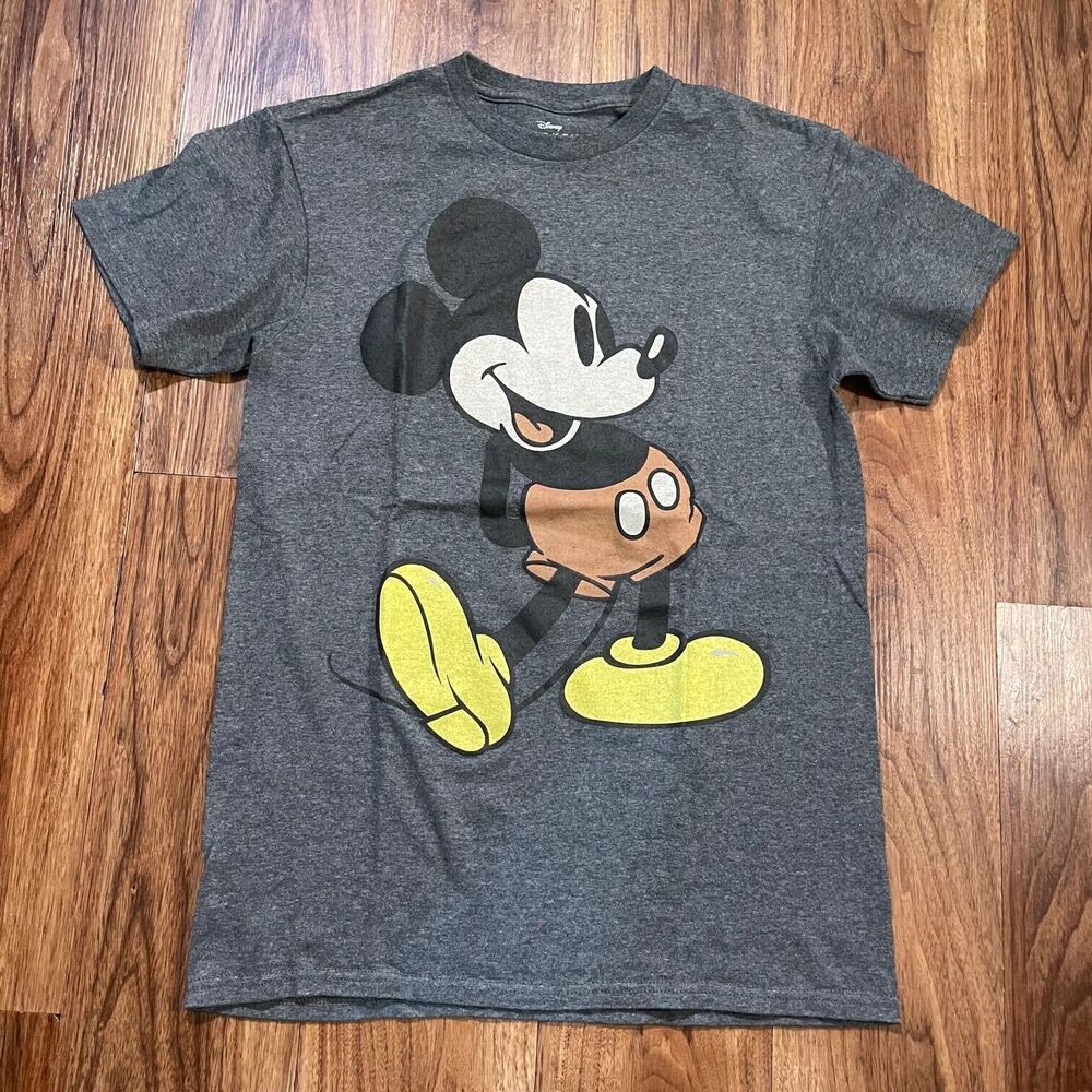 Disney Mickey Mouse Crew Neck Short Sleeve T Shirt Gray Unisex Size S Cotton